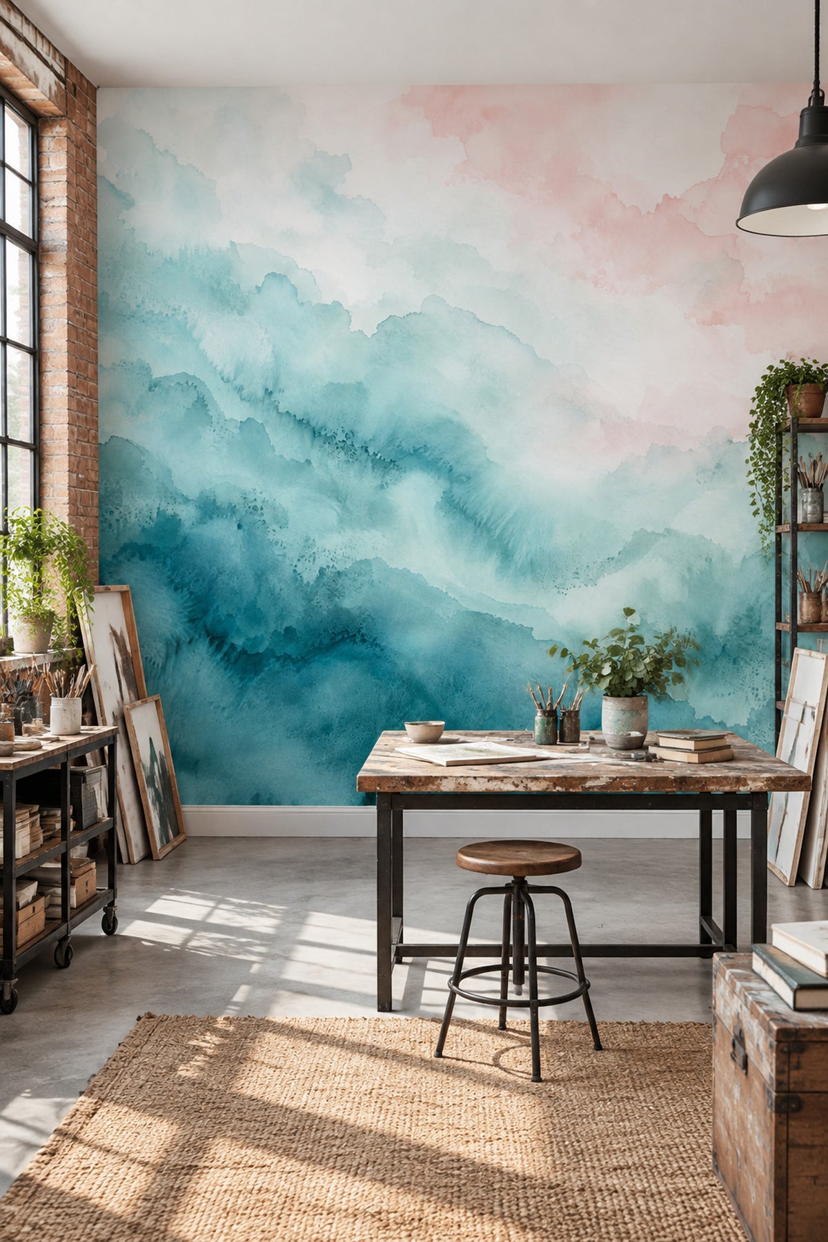 Abstract Watercolor Texture Wallpaper Pastel Teal Wash Wall Mural