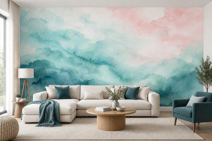 Abstract Watercolor Texture Wallpaper Pastel Teal Wash Wall Mural