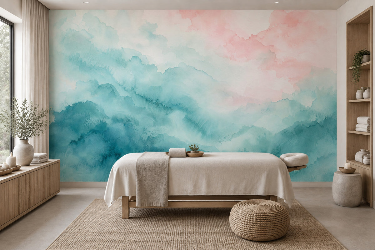 Abstract Watercolor Texture Wallpaper Pastel Teal Wash Wall Mural
