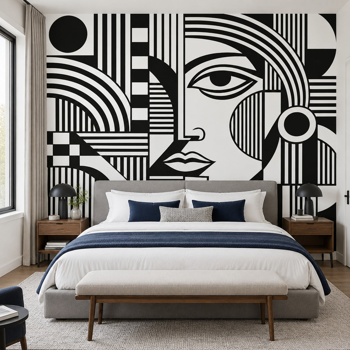Geometric Face Wallpaper Monochrome Graphic Wall Mural
