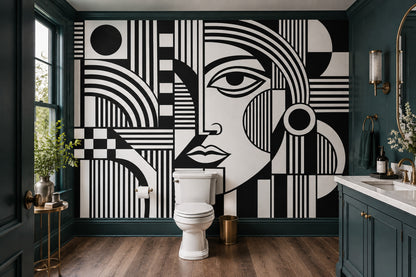 Geometric Face Wallpaper Monochrome Graphic Wall Mural