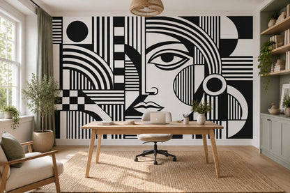 Geometric Face Wallpaper Monochrome Graphic Wall Mural
