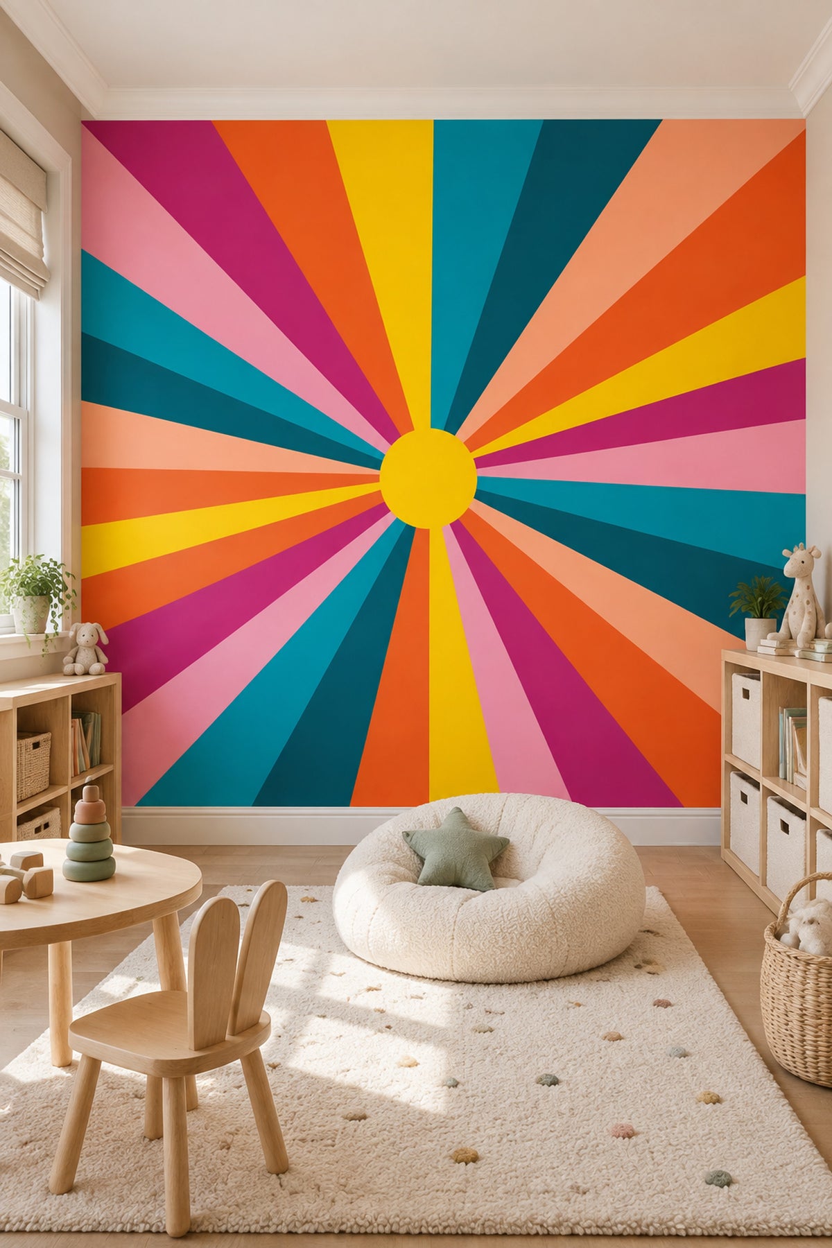 Radial Sunburst Geometry Wallpaper Mid Century Modern Wall Mural