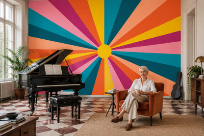 Radial Sunburst Geometry Wallpaper Mid Century Modern Wall Mural