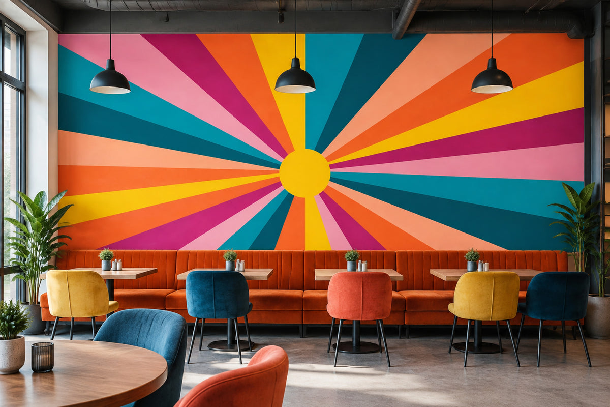Radial Sunburst Geometry Wallpaper Mid Century Modern Wall Mural