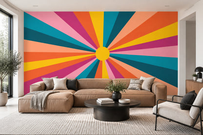 Radial Sunburst Geometry Wallpaper Mid Century Modern Wall Mural