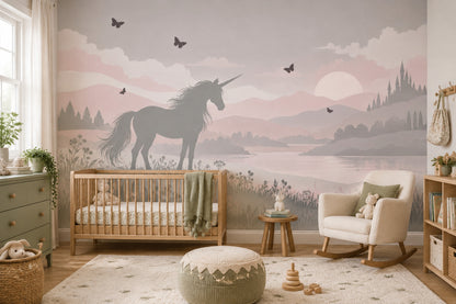 Unicorn Silhouette Wallpaper Pastel Fantasy Landscape Wall Mural
