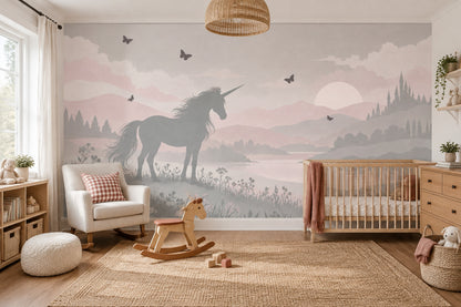 Unicorn Silhouette Wallpaper Pastel Fantasy Landscape Wall Mural