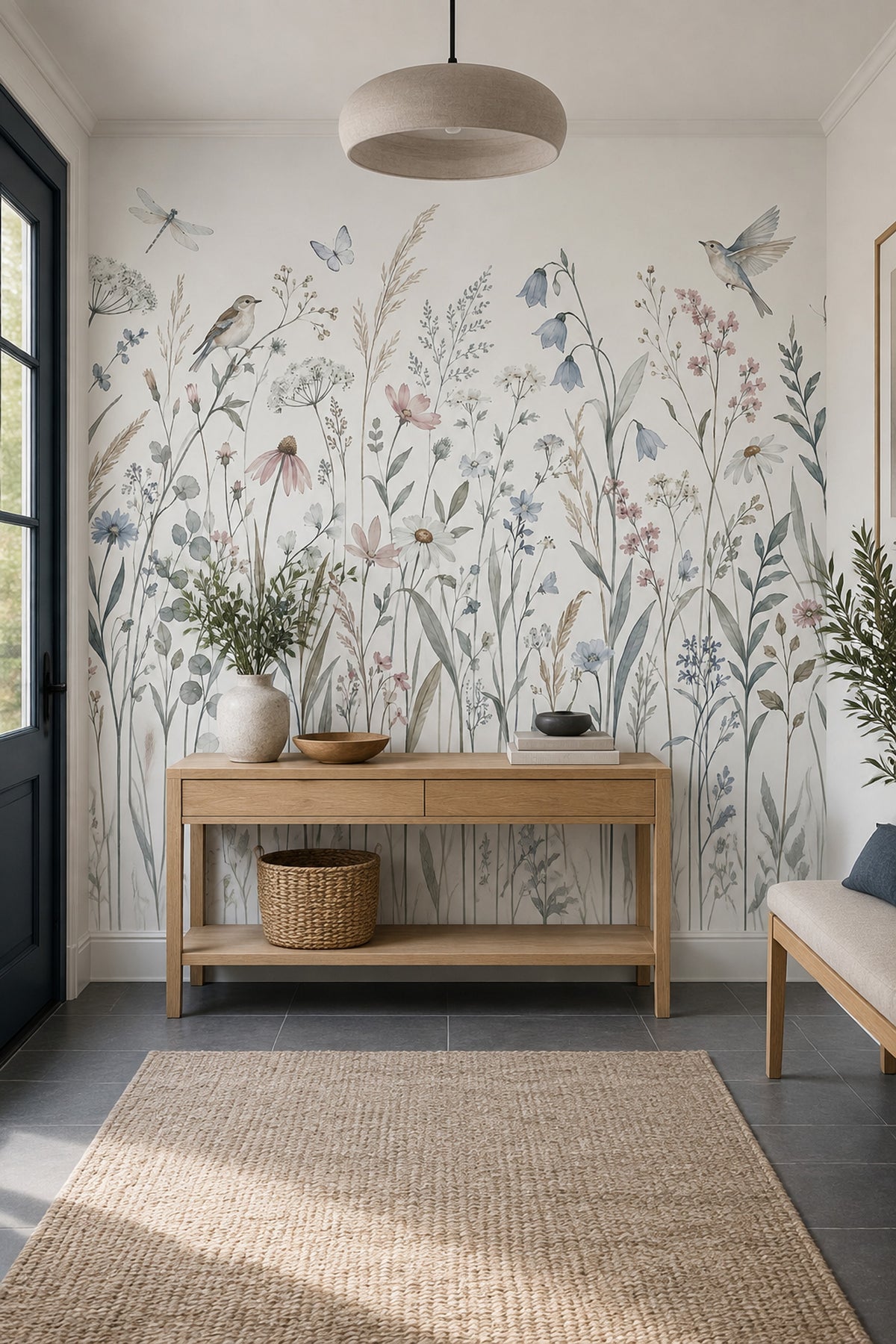 Watercolor Wildflowers Wallpaper White Background Wall Mural