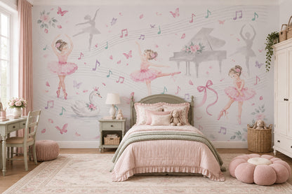 Ballerina Girls Wallpaper Watercolor Music Wall Mural