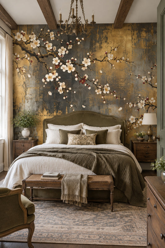 Cherry Blossom Branches Wallpaper Dark Floral Wall Mural