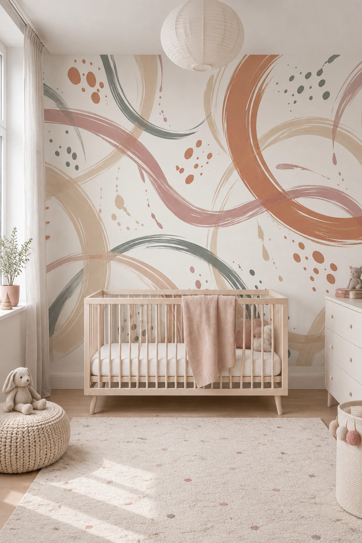 Abstract Brushstroke Arcs Wallpaper Minimal White Background Wall Mural