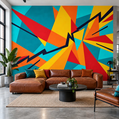 Color Block Triangles Wallpaper Bright Zigzag Wall Mural