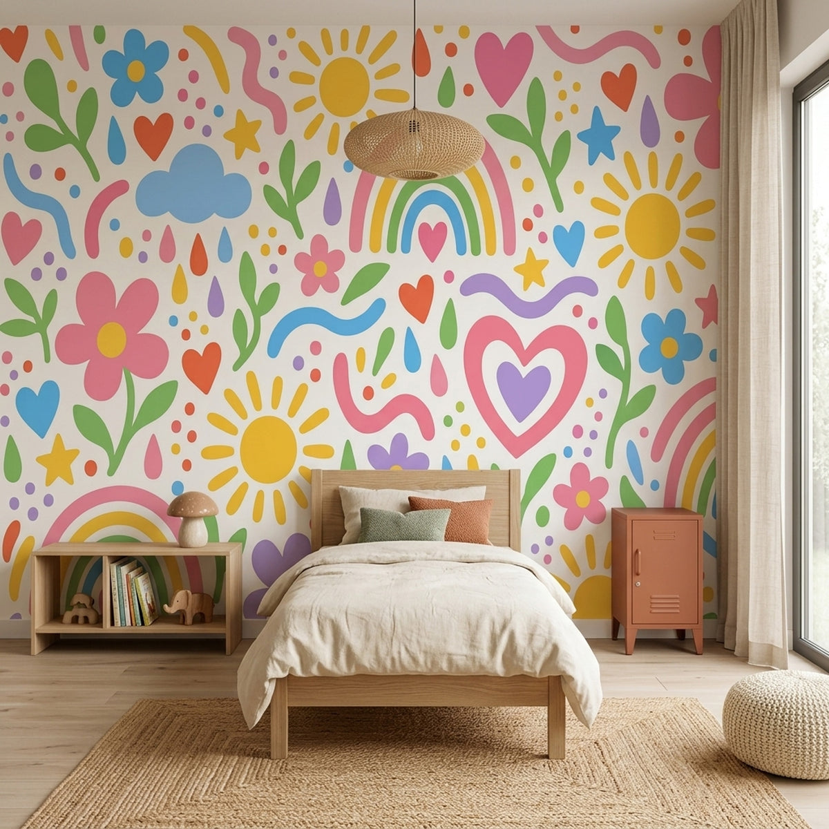 Rainbow Doodle Icons Wallpaper White Background Wall Mural