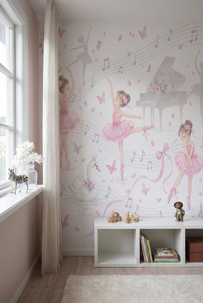 Ballerina Girls Wallpaper Watercolor Music Wall Mural