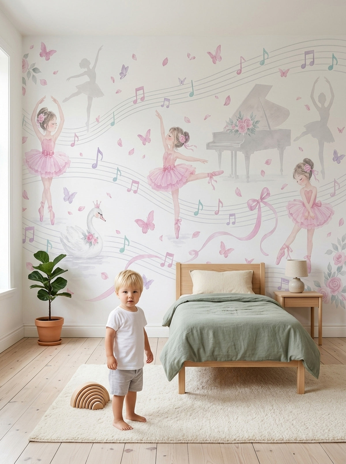 Ballerina Girls Wallpaper Watercolor Music Wall Mural