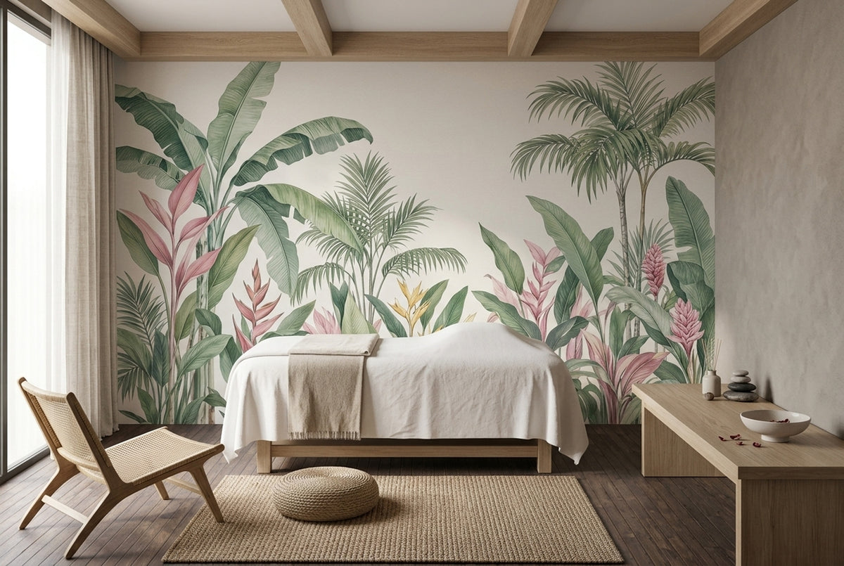 Watercolor Tropical Leaves Wallpaper Light Background Wall Mural