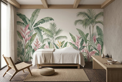Watercolor Tropical Leaves Wallpaper Light Background Wall Mural