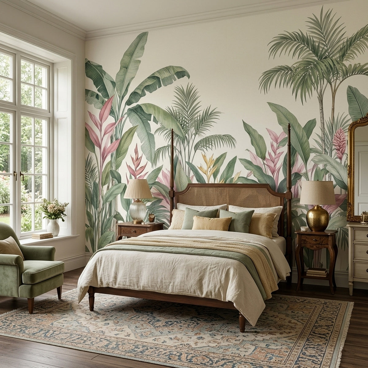 Watercolor Tropical Leaves Wallpaper Light Background Wall Mural