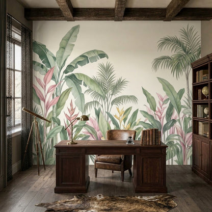 Watercolor Tropical Leaves Wallpaper Light Background Wall Mural