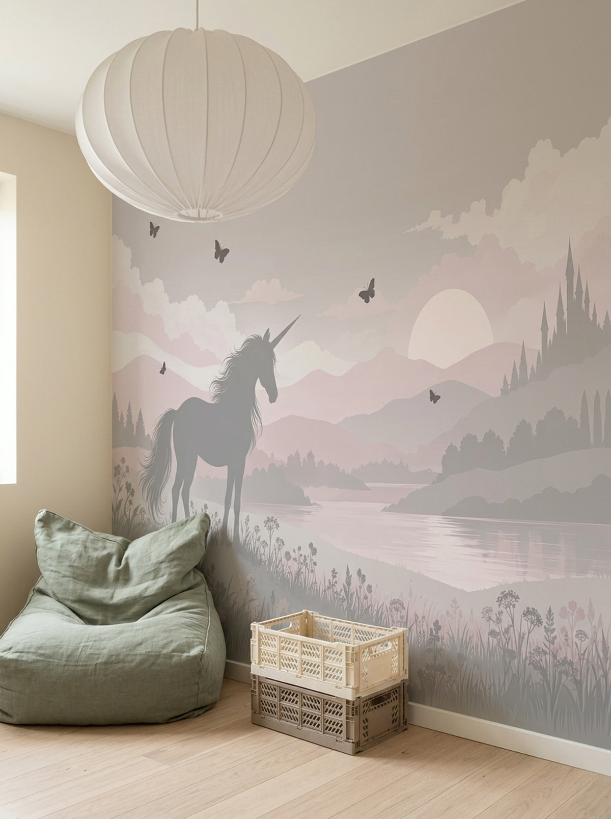 Unicorn Silhouette Wallpaper Pastel Fantasy Landscape Wall Mural