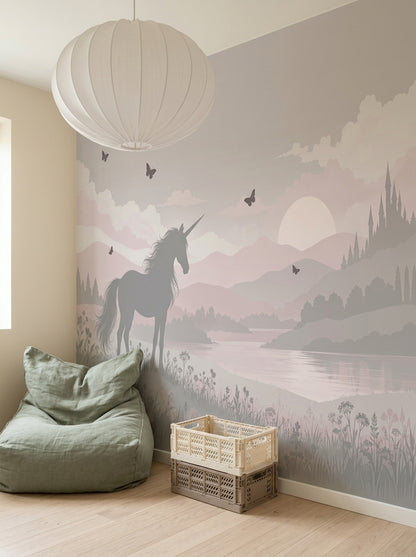 Unicorn Silhouette Wallpaper Pastel Fantasy Landscape Wall Mural