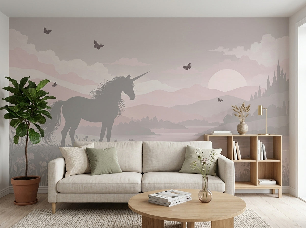 Unicorn Silhouette Wallpaper Pastel Fantasy Landscape Wall Mural