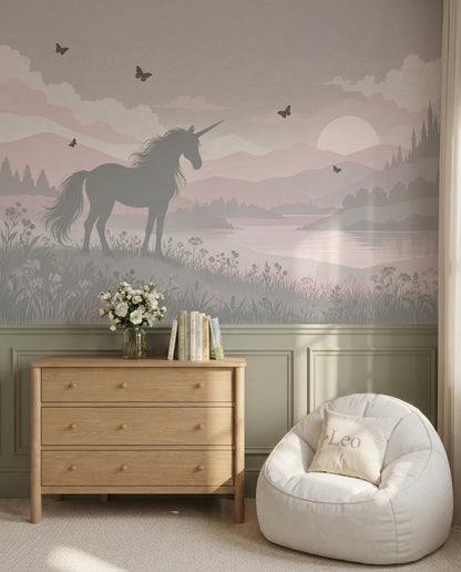 Unicorn Silhouette Wallpaper Pastel Fantasy Landscape Wall Mural