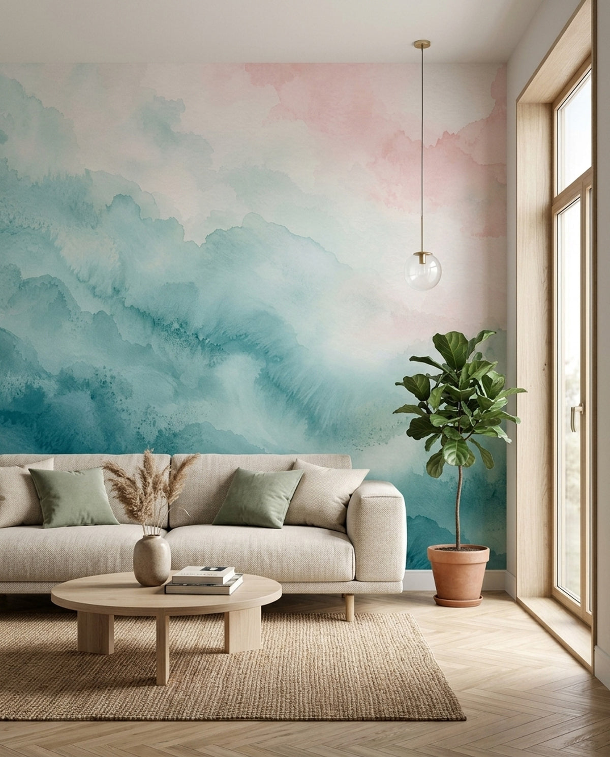 Abstract Watercolor Texture Wallpaper Pastel Teal Wash Wall Mural