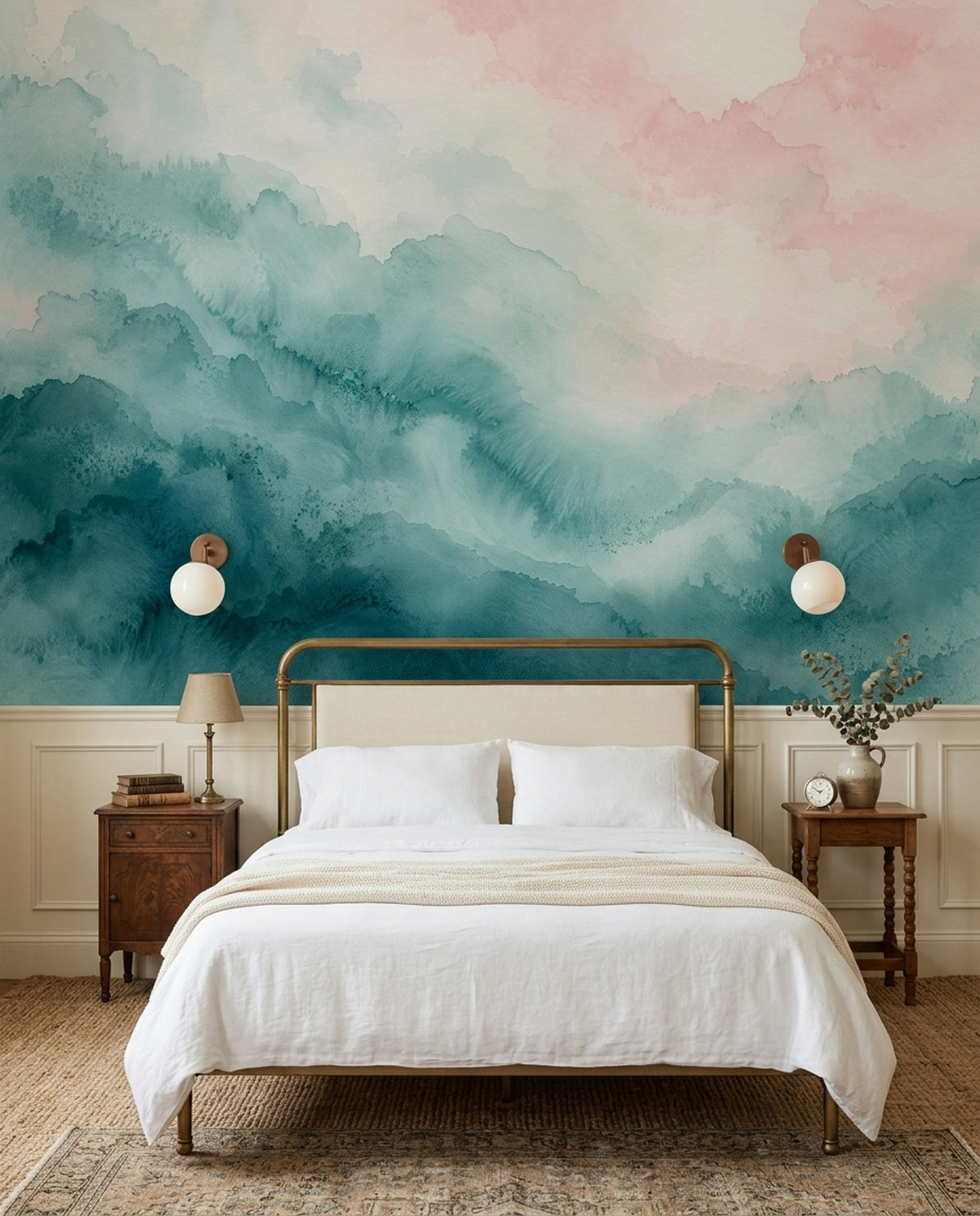 Abstract Watercolor Texture Wallpaper Pastel Teal Wash Wall Mural
