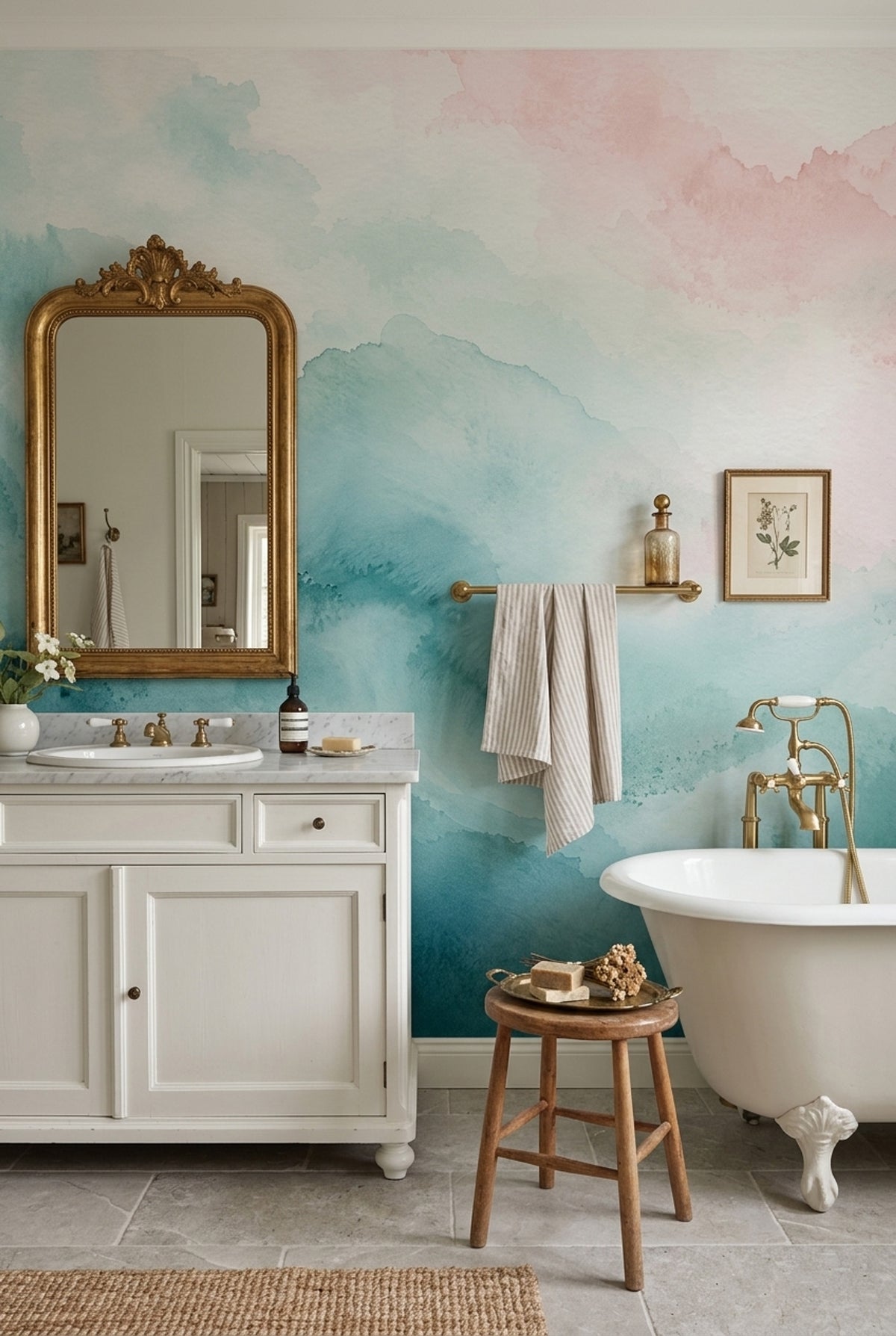 Abstract Watercolor Texture Wallpaper Pastel Teal Wash Wall Mural