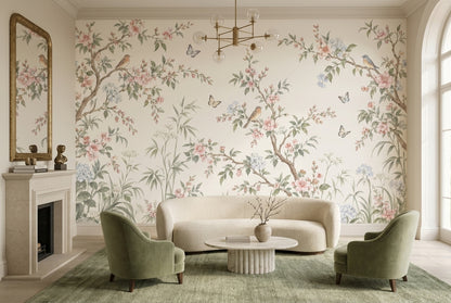 Chinoiserie Blossom Branches Wallpaper Birds And Butterflies Wall Mural