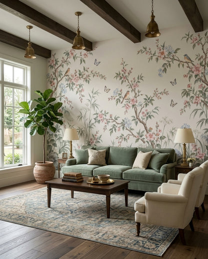 Chinoiserie Blossom Branches Wallpaper Birds And Butterflies Wall Mural
