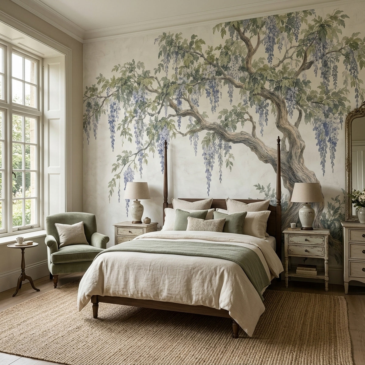 Wisteria Tree Wallpaper Watercolor Garden Wall Mural