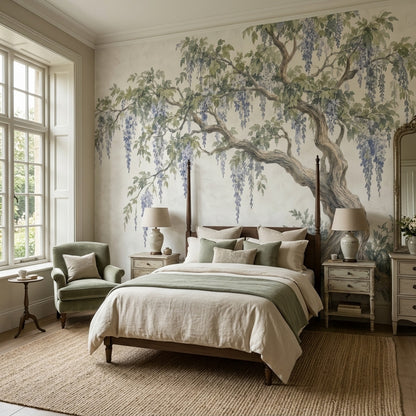 Wisteria Tree Wallpaper Watercolor Garden Wall Mural