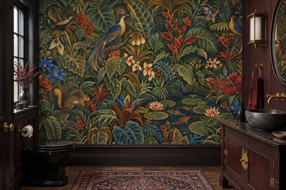 Dark Tropical Jungle Wallpaper Exotic Birds And Pond Lilies Wall Mural
