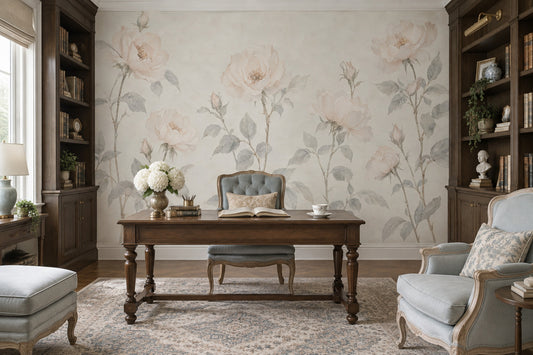 Watercolor Roses Wallpaper Ivory Botanical Wall Mural