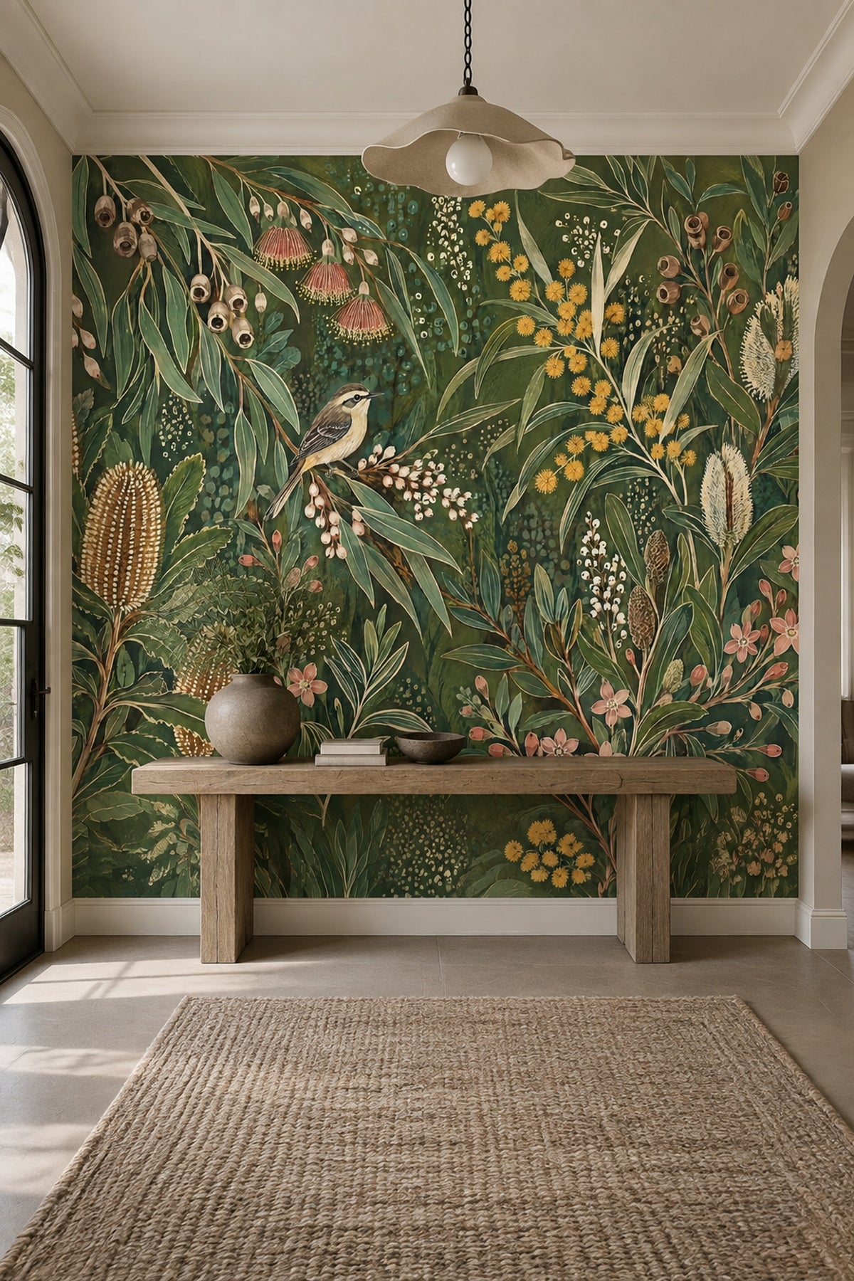 Dark Botanical Bird Wallpaper Moody Eucalyptus Wall Mural