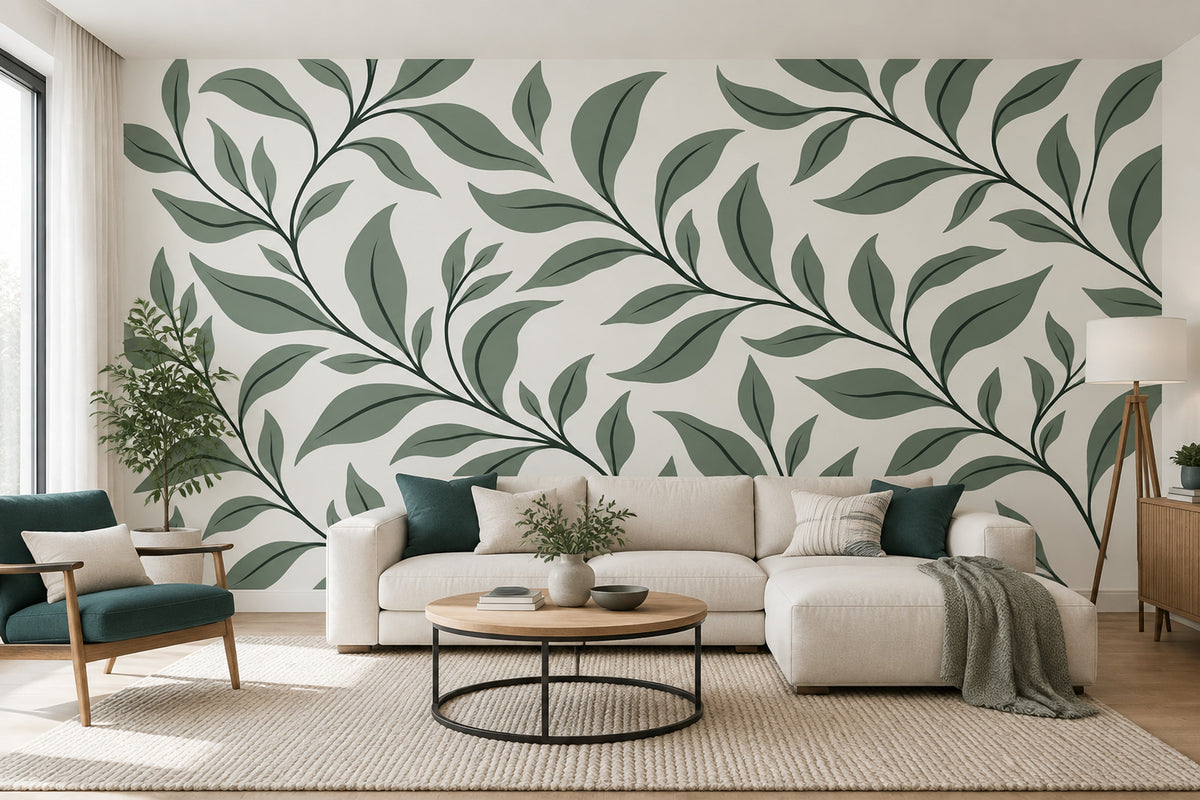 Trailing Vine Branches Wallpaper Minimal Botanical Wall Mural