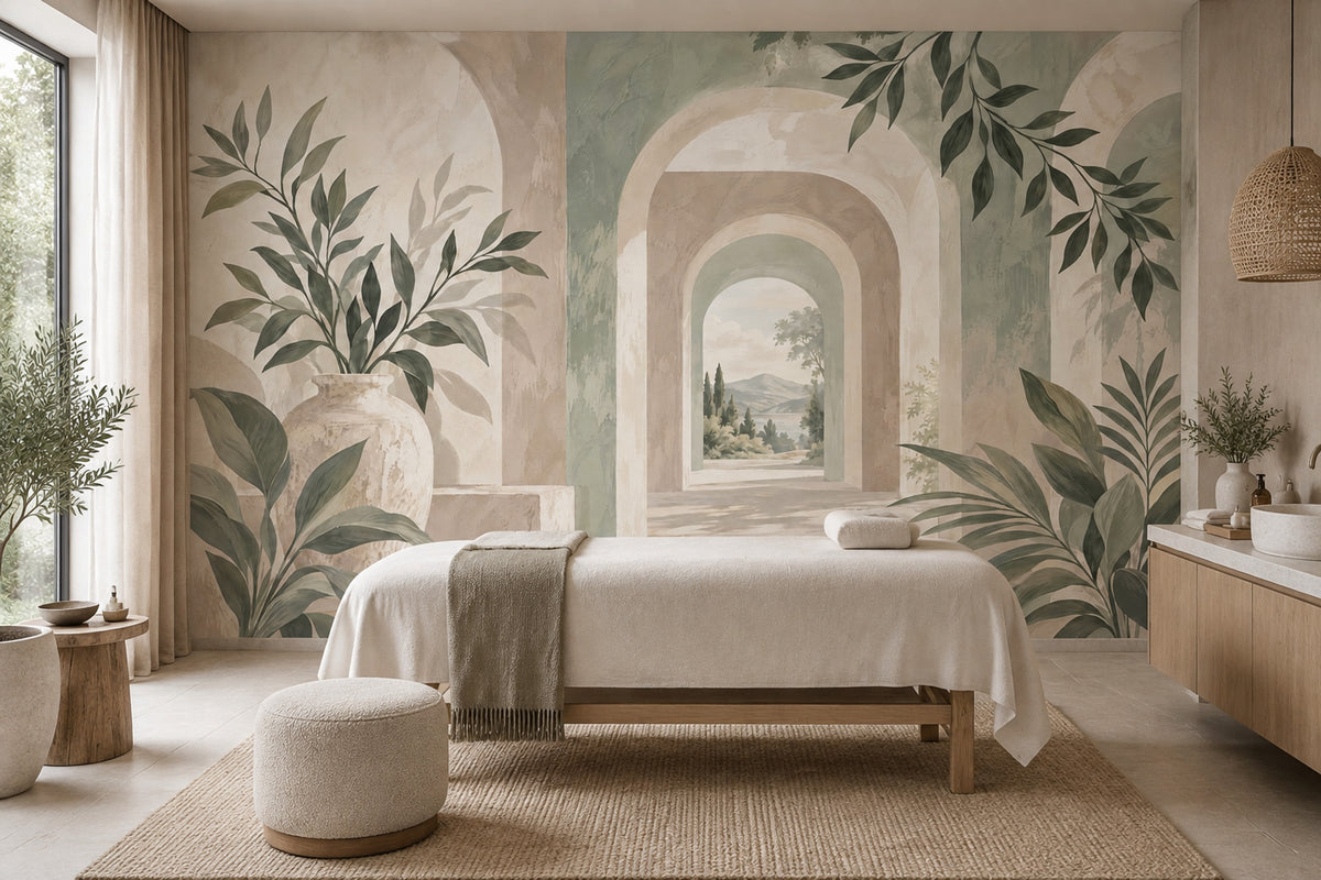 Mediterranean Arched Corridor Wallpaper Tuscan Villa Wall Mural