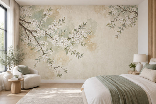 Cherry Blossoms Wallpaper Watercolor Botanical Wall Mural