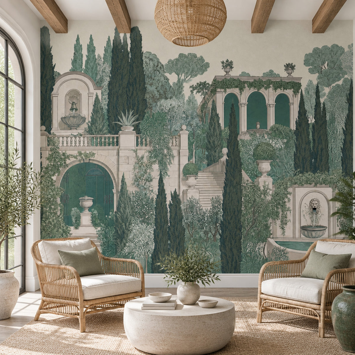 Mediterranean Garden Wallpaper Vintage Toile Wall Mural