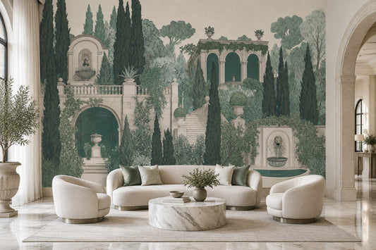 Mediterranean Garden Wallpaper Vintage Toile Wall Mural