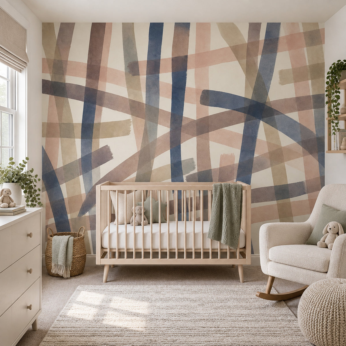 Abstract Brushstroke Stripes Wallpaper Geometric Watercolor Wall Mural
