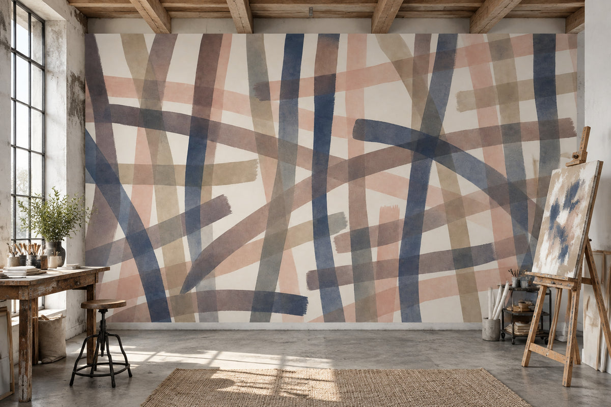 Abstract Brushstroke Stripes Wallpaper Geometric Watercolor Wall Mural