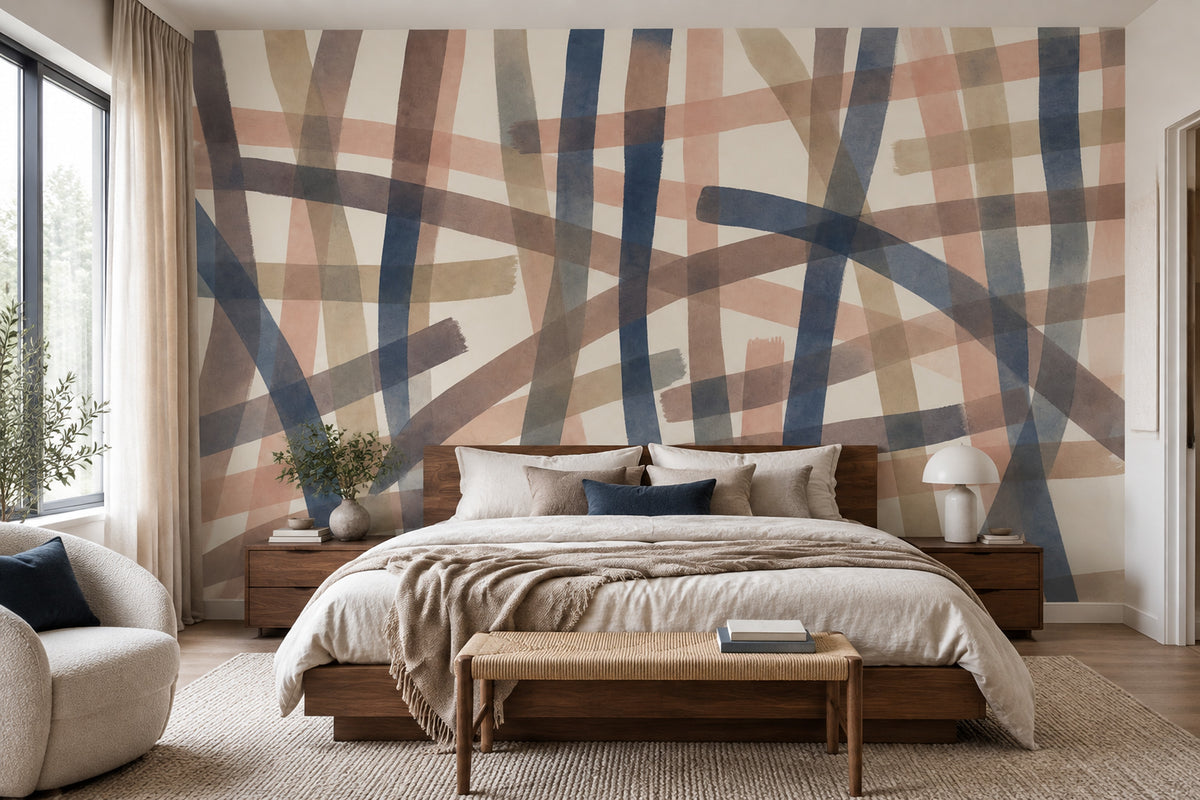 Abstract Brushstroke Stripes Wallpaper Geometric Watercolor Wall Mural