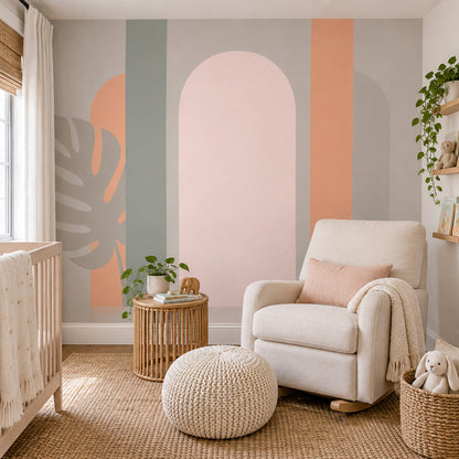 Pastel Geometric Arches Wallpaper Minimalist Monstera Wall Mural