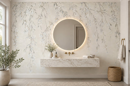 Hanging White Blossom Branches Wallpaper Watercolor Texture Wall Mural