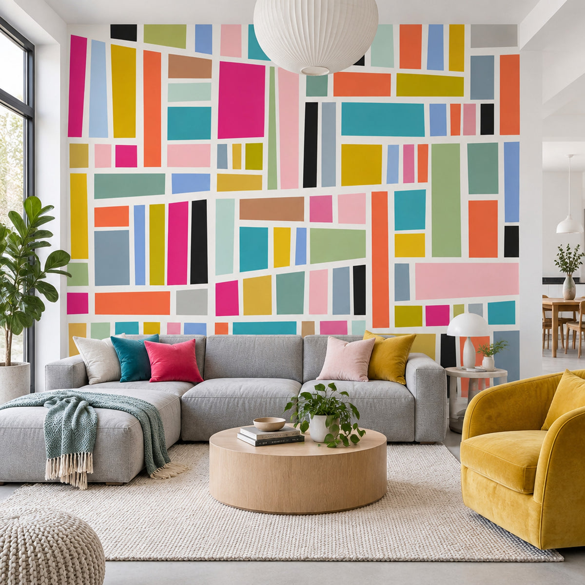 Color Block Grid Wallpaper Mid Century Modern Wall Mural