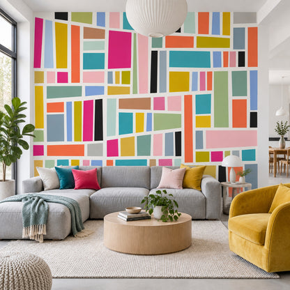 Color Block Grid Wallpaper Mid Century Modern Wall Mural